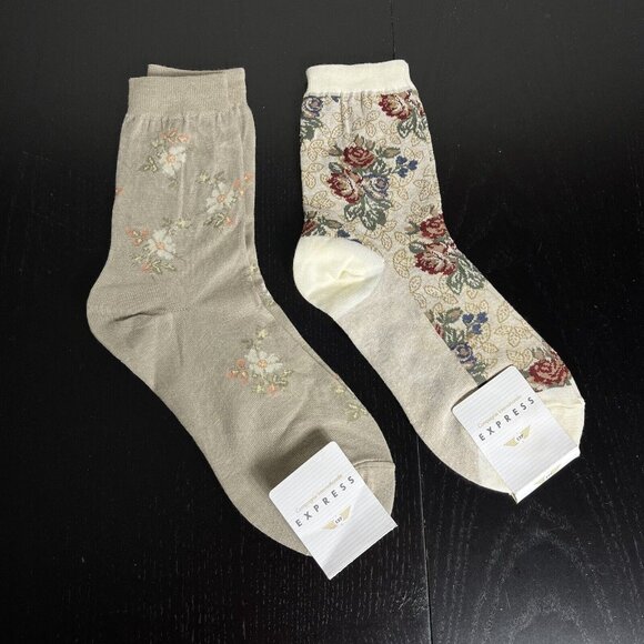 Vintage 90s Express Womens Casual Socks Lot Floral Print 2 Pair NWT/Deadstock - Picture 1 of 6